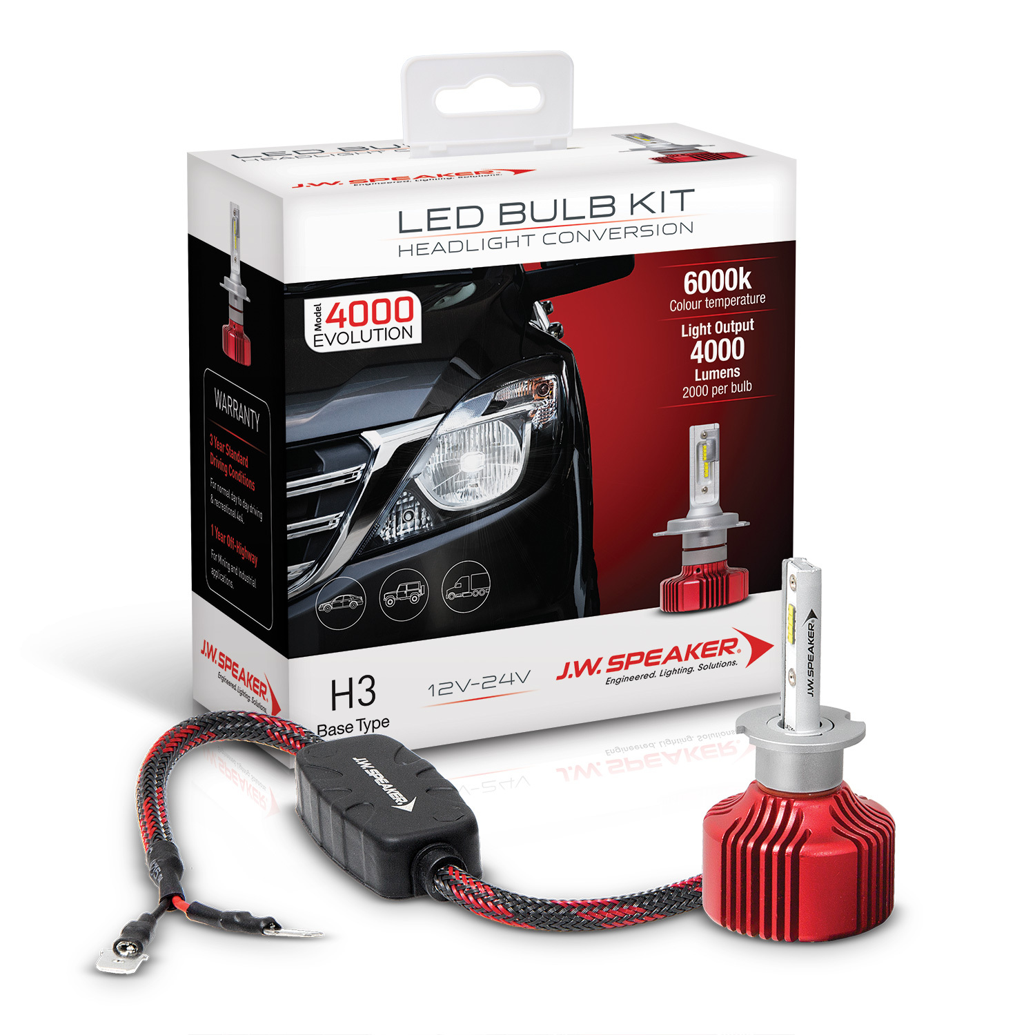 JW SPEAKER H3 LED HEADLIGHT CONVERSION KIT 6000K 1224V 990003