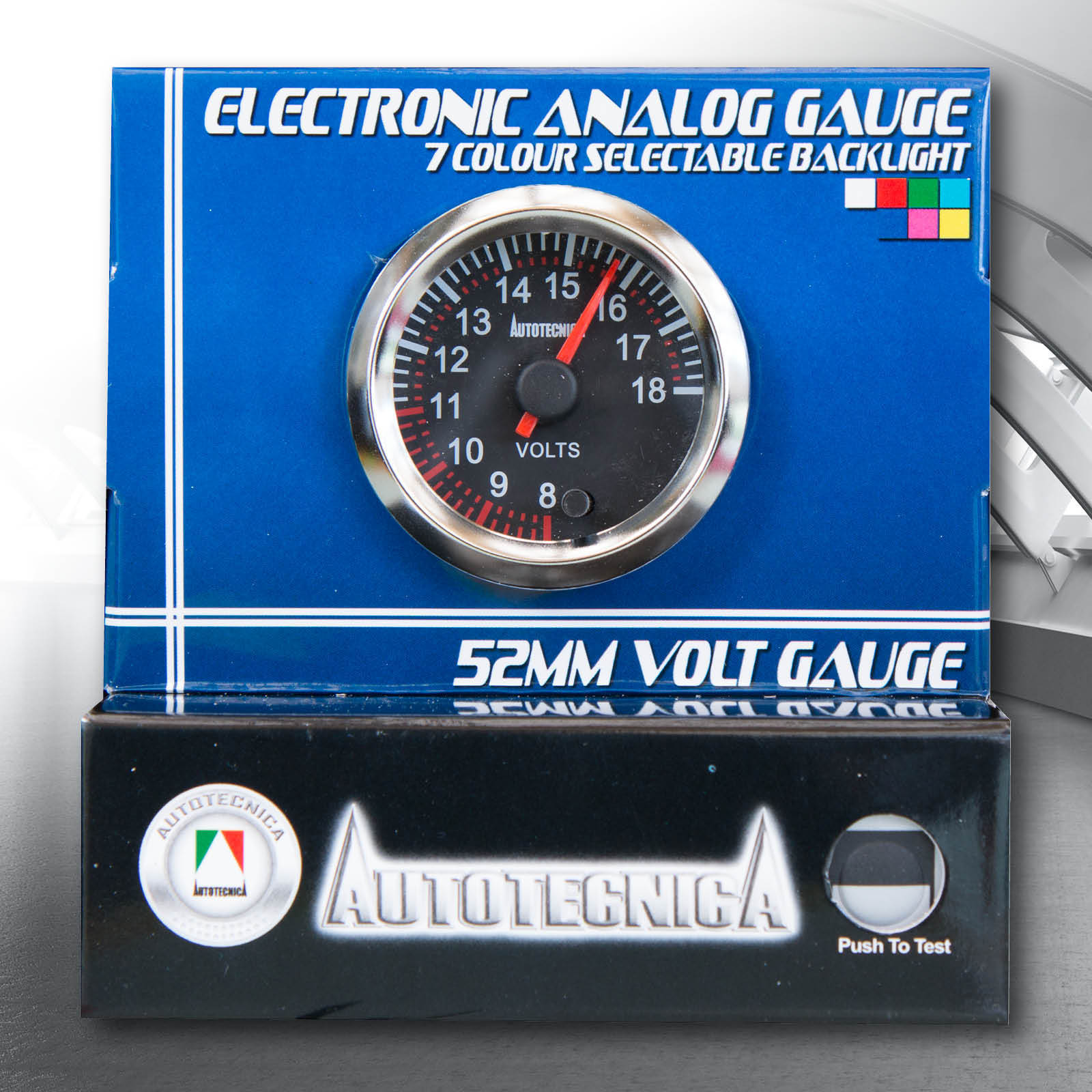 AUTOTECNICA VOLT GAUGE 52MM G6147G7 BLACK FACE 7 COLOUR BACKLIGHT