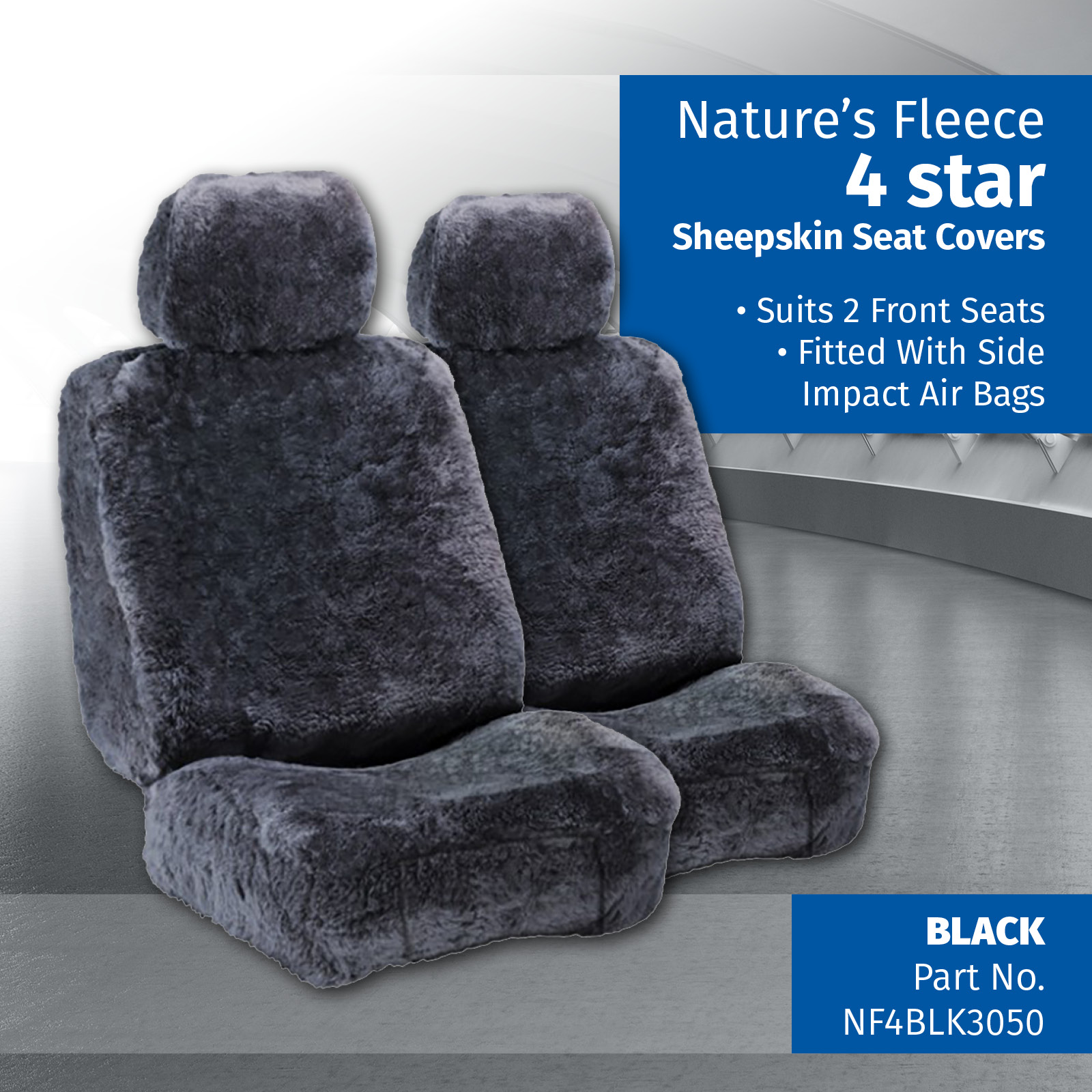 NATURE'SFLEECE SHEEPSKIN 4 STAR BLACK CAR SEAT COVER SIDE IMPACT AIRBAG