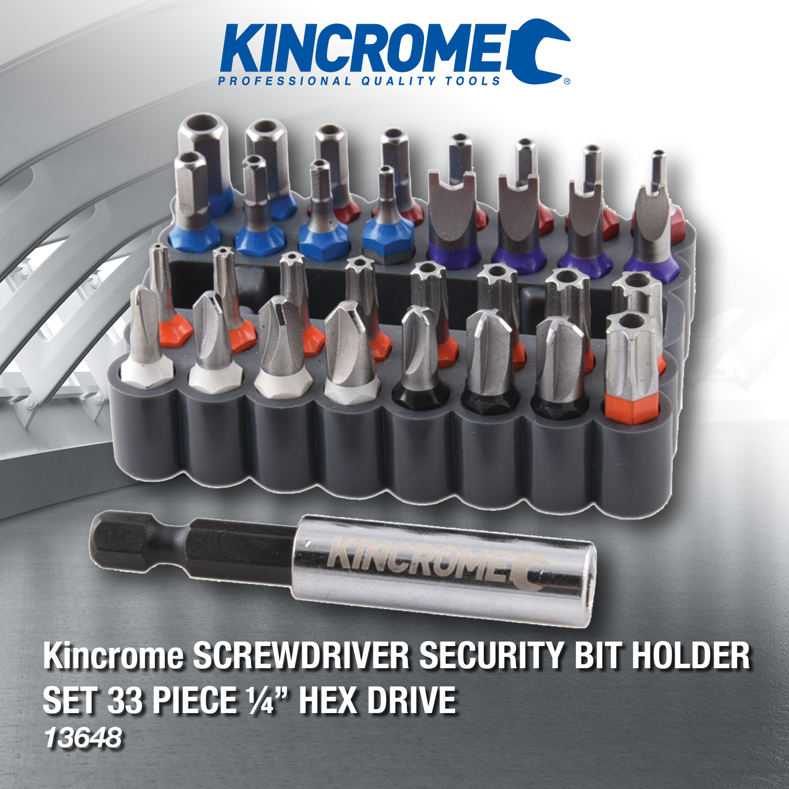 KINCROME SCREWDRIVER SECURITY BIT HOLDER 33PIECE SET 1'4''HEX DRIVE