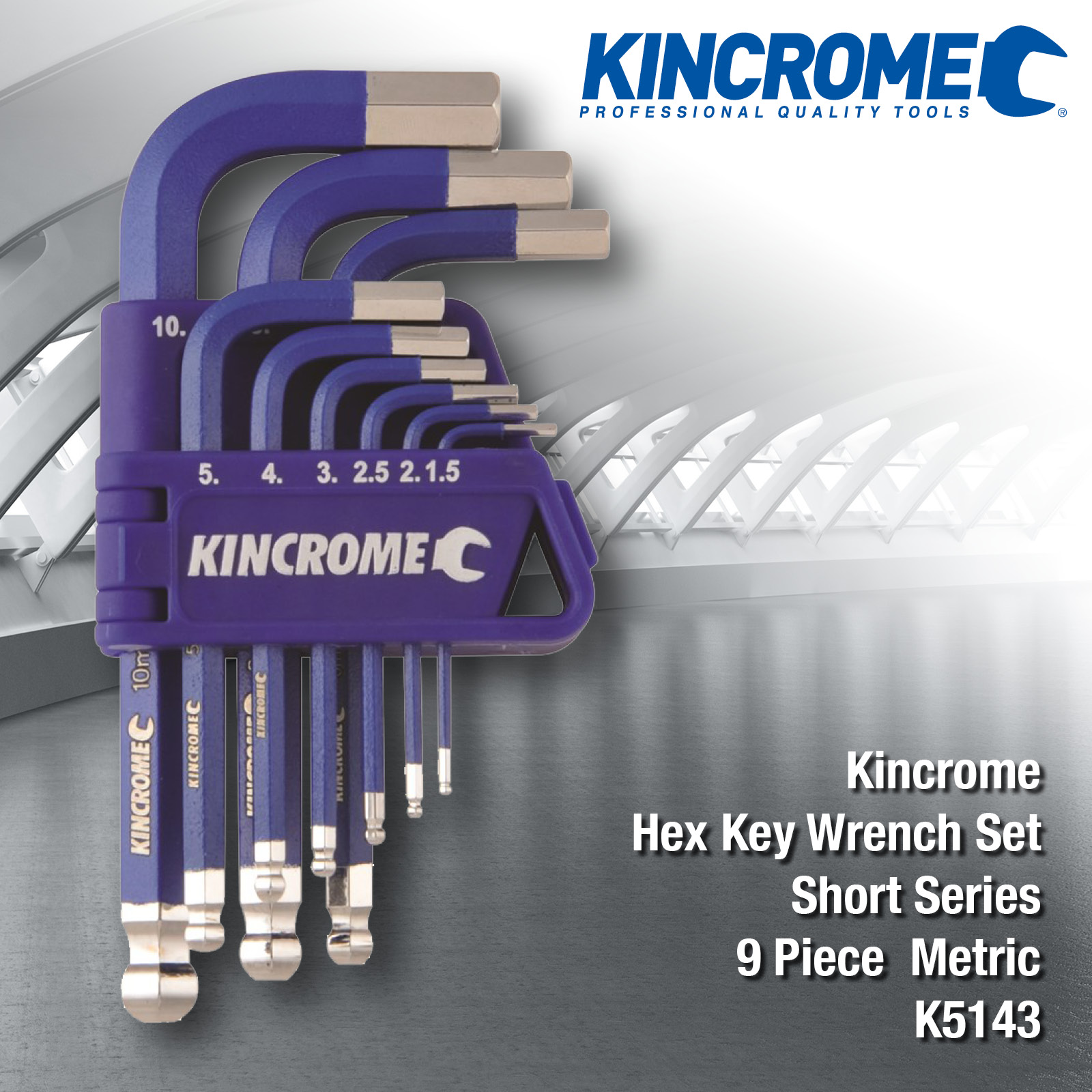 KINCROME K5143 Hex Key Wrench Set Short Series 9 Piece Metric